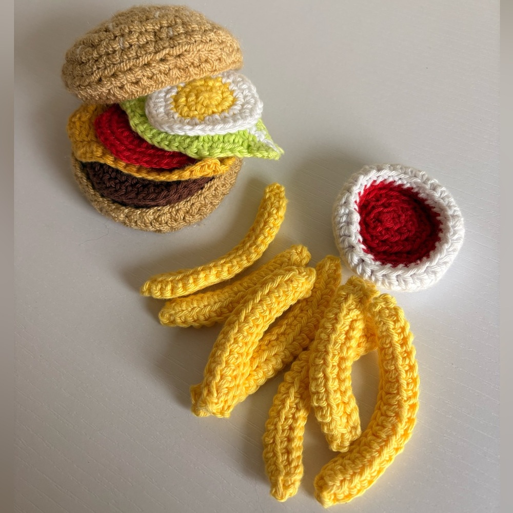 Handmade Crochet Play Food Set - Hamburger and fries